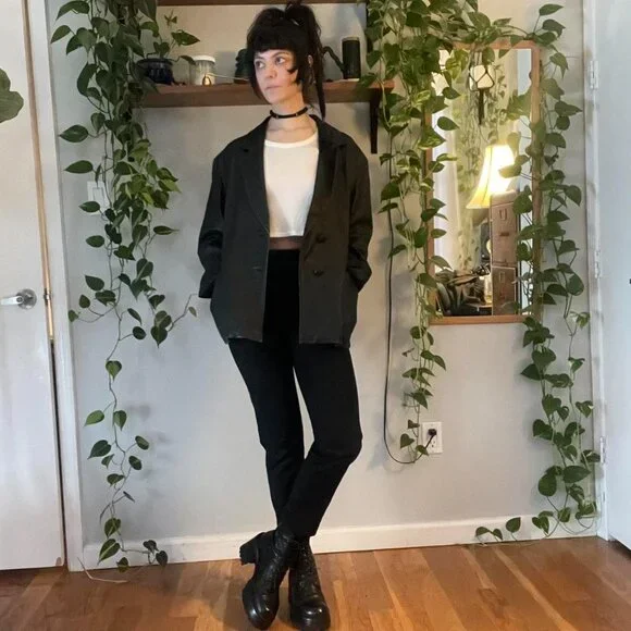 Elyze Paris Black Soft Genuine Leather Blazer with Pockets - L - Picture 2 of 7